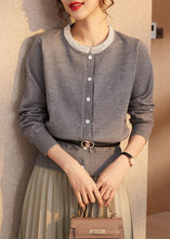 Load image into Gallery viewer, Classy Grey O-Neck Nail Bead Wool Knit Cardigans Spring