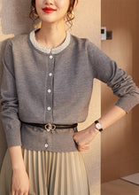 Load image into Gallery viewer, Classy Grey O-Neck Nail Bead Wool Knit Cardigans Spring