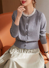 Load image into Gallery viewer, Classy Grey O-Neck Nail Bead Wool Knit Cardigans Spring