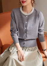 Load image into Gallery viewer, Classy Grey O-Neck Nail Bead Wool Knit Cardigans Spring