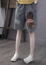 Load image into Gallery viewer, Classy Grey Print Embroideried Elastic Waist Straight Shorts Summer