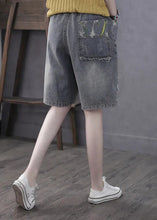 Load image into Gallery viewer, Classy Grey Print Embroideried Elastic Waist Straight Shorts Summer