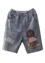 Load image into Gallery viewer, Classy Grey Print Embroideried Elastic Waist Straight Shorts Summer