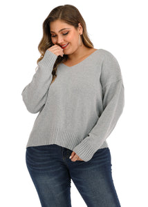 Classy Grey V Neck Thick Knit Sweaters Long Sleeve