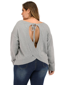 Classy Grey V Neck Thick Knit Sweaters Long Sleeve