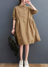 Load image into Gallery viewer, Classy Khaki Peter Pan Collar Pockets Cotton Dress Half Sleeve