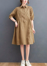 Load image into Gallery viewer, Classy Khaki Peter Pan Collar Pockets Cotton Dress Half Sleeve