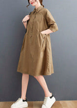 Load image into Gallery viewer, Classy Khaki Peter Pan Collar Pockets Cotton Dress Half Sleeve