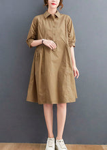 Load image into Gallery viewer, Classy Khaki Peter Pan Collar Pockets Cotton Dress Half Sleeve