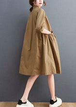 Load image into Gallery viewer, Classy Khaki Peter Pan Collar Pockets Cotton Dress Half Sleeve