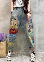 Load image into Gallery viewer, Classy Light Blue Print Patchwork Crop Jeans Summer