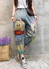 Load image into Gallery viewer, Classy Light Blue Print Patchwork Crop Jeans Summer