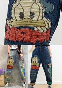 Classy Light Blue Print Patchwork Crop Jeans Summer