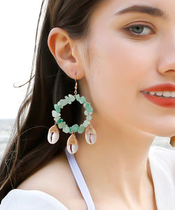 Classy Light Green Copper Shell Crystal Knit Fabric Drop Earrings