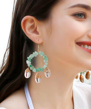 Load image into Gallery viewer, Classy Light Green Copper Shell Crystal Knit Fabric Drop Earrings