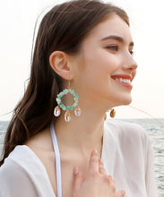 Load image into Gallery viewer, Classy Light Green Copper Shell Crystal Knit Fabric Drop Earrings