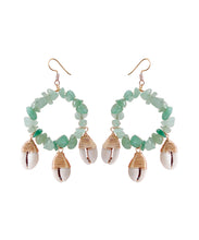 Load image into Gallery viewer, Classy Light Green Copper Shell Crystal Knit Fabric Drop Earrings