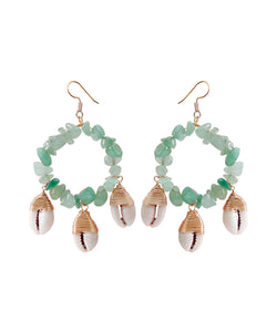 Classy Light Green Copper Shell Crystal Knit Fabric Drop Earrings