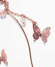 Load image into Gallery viewer, Classy Pink Butterfly And Line Copper Gem Stone Drop Earrings