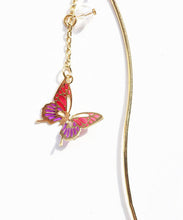 Load image into Gallery viewer, Classy Pink Butterfly And Line Copper Gem Stone Drop Earrings