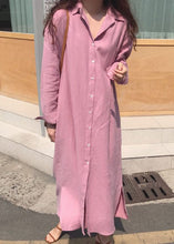 Load image into Gallery viewer, Classy Pink Button side open Cotton shirt long Dress Spring