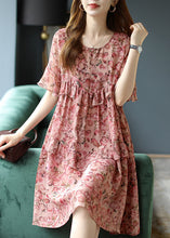 Load image into Gallery viewer, Classy Pink Cute O-Neck Ruffles Patchwork Print Silk Dresses Petal Sleeve