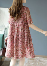 Load image into Gallery viewer, Classy Pink Cute O-Neck Ruffles Patchwork Print Silk Dresses Petal Sleeve