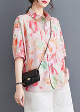 Load image into Gallery viewer, Classy Pink Peter Pan Collar Print Patchwork Cotton Shirts Summer