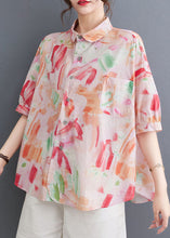 Load image into Gallery viewer, Classy Pink Peter Pan Collar Print Patchwork Cotton Shirts Summer