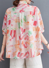 Load image into Gallery viewer, Classy Pink Peter Pan Collar Print Patchwork Cotton Shirts Summer