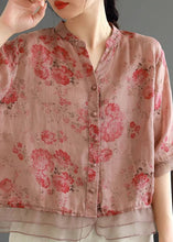 Load image into Gallery viewer, Classy Pink Print Button Patchwork Linen Shirts Top Summer