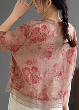 Load image into Gallery viewer, Classy Pink Print Button Patchwork Linen Shirts Top Summer