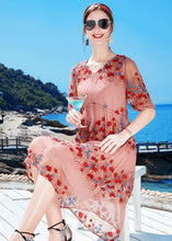 Load image into Gallery viewer, Classy Pink V Neck Embroideried Silk Holiday Cinch Dress Short Sleeve