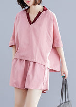 Load image into Gallery viewer, Classy Pink V Neck Oversized Cotton Two Pieces Set Batwing Sleeve