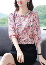 Load image into Gallery viewer, Classy Red O-Neck Print Chiffon Shirt Tops Half Sleeve