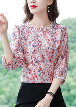 Load image into Gallery viewer, Classy Red O-Neck Print Chiffon Shirt Tops Half Sleeve