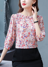 Load image into Gallery viewer, Classy Red O-Neck Print Chiffon Shirt Tops Half Sleeve