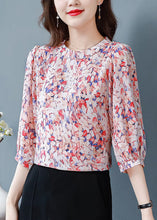 Load image into Gallery viewer, Classy Red O-Neck Print Chiffon Shirt Tops Half Sleeve