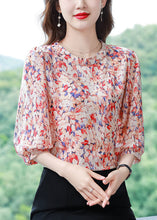 Load image into Gallery viewer, Classy Red O-Neck Print Chiffon Shirt Tops Half Sleeve