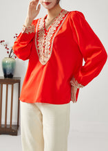 Load image into Gallery viewer, Classy Red V Neck Patchwork Draping Chiffon Tops Spring