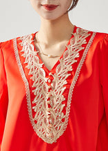 Load image into Gallery viewer, Classy Red V Neck Patchwork Draping Chiffon Tops Spring