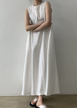 Load image into Gallery viewer, Classy White O Neck Patchwork Cotton Maxi Dresses Sleeveless