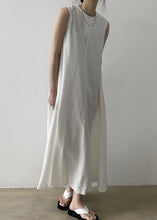 Load image into Gallery viewer, Classy White O Neck Patchwork Cotton Maxi Dresses Sleeveless