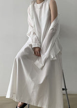 Load image into Gallery viewer, Classy White O Neck Patchwork Cotton Maxi Dresses Sleeveless