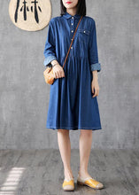 Load image into Gallery viewer, Classy lapel Cinched Cotton quilting clothes Photography denim blue Dress