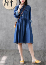 Load image into Gallery viewer, Classy lapel Cinched Cotton quilting clothes Photography denim blue Dress