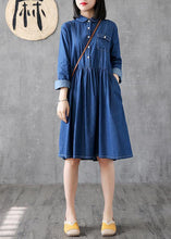 Load image into Gallery viewer, Classy lapel Cinched Cotton quilting clothes Photography denim blue Dress