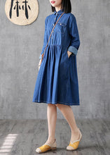 Load image into Gallery viewer, Classy lapel Cinched Cotton quilting clothes Photography denim blue Dress