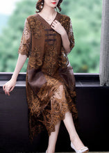 Load image into Gallery viewer, Chocolate Patchwork Lace Maxi Dresses V Neck Embroideried Summer