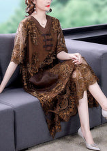 Load image into Gallery viewer, Chocolate Patchwork Lace Maxi Dresses V Neck Embroideried Summer